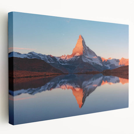 Stretched canvas wall art featuring a vibrant landscape design with colorful rocks and serene natural elements, displayed from a side view to highlight its depth and texture. Ideal for home decor enthusiasts seeking unique, nature-inspired artwork.