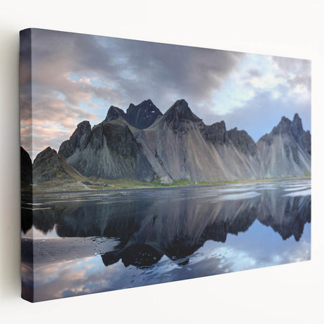 Stretched canvas wall art showcasing a serene landscape of rocks and mountains in muted earth tones, perfect for enhancing home decor with natural beauty.