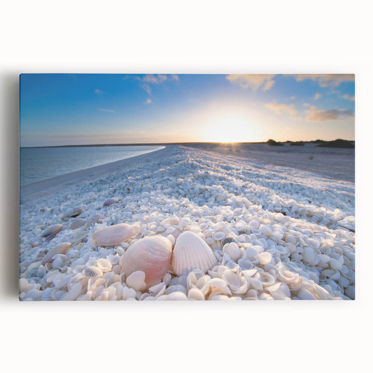 Stretched canvas wall art collection showcasing vibrant seascapes and landscapes in a modern design, ideal for enhancing home decor with coastal themes.