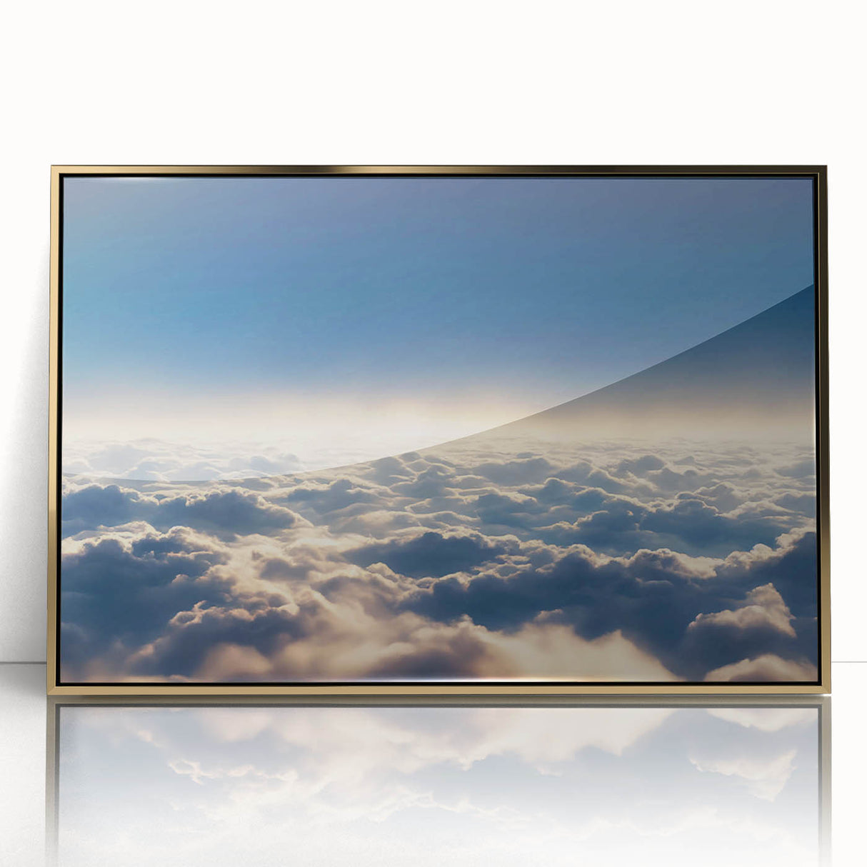 Framed acrylic wall art featuring a stunning landscape design with vibrant colors and golden accents, perfect for enhancing home decor and aesthetics.