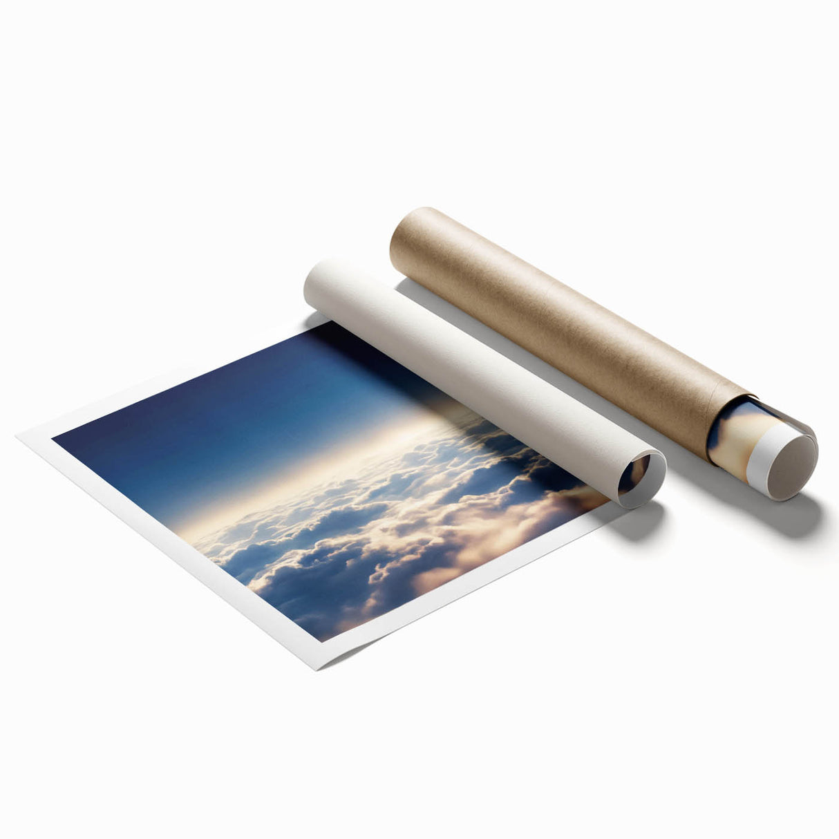 Vibrant rolled wall art print showcasing a serene landscape with colorful skyscapes, ideal for home decor, featuring rich hues and intricate details. Perfect for enhancing any living space.