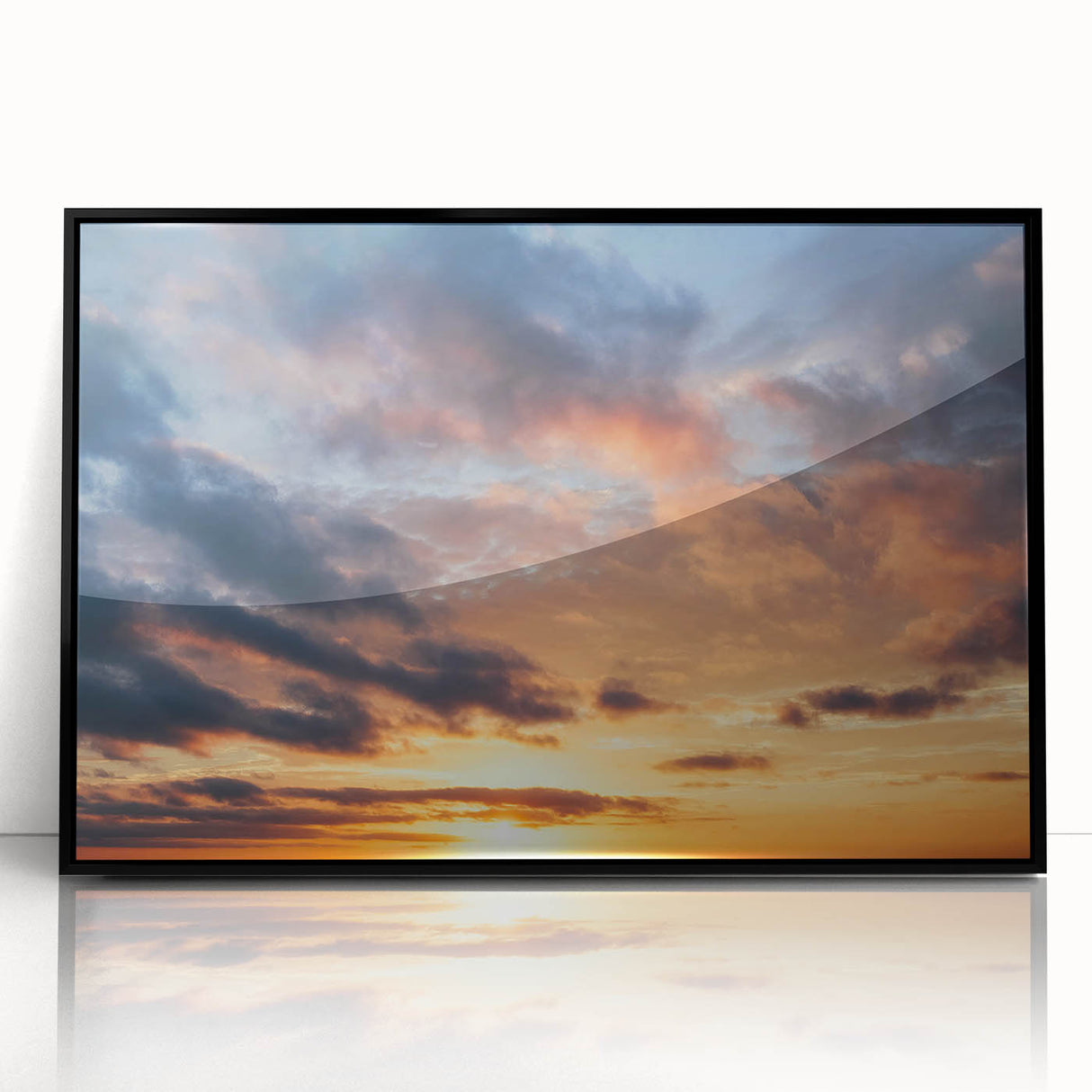 Framed wall art collection featuring a vibrant landscape design with colorful skyscapes, set in a sleek black frame. Ideal for modern decor.