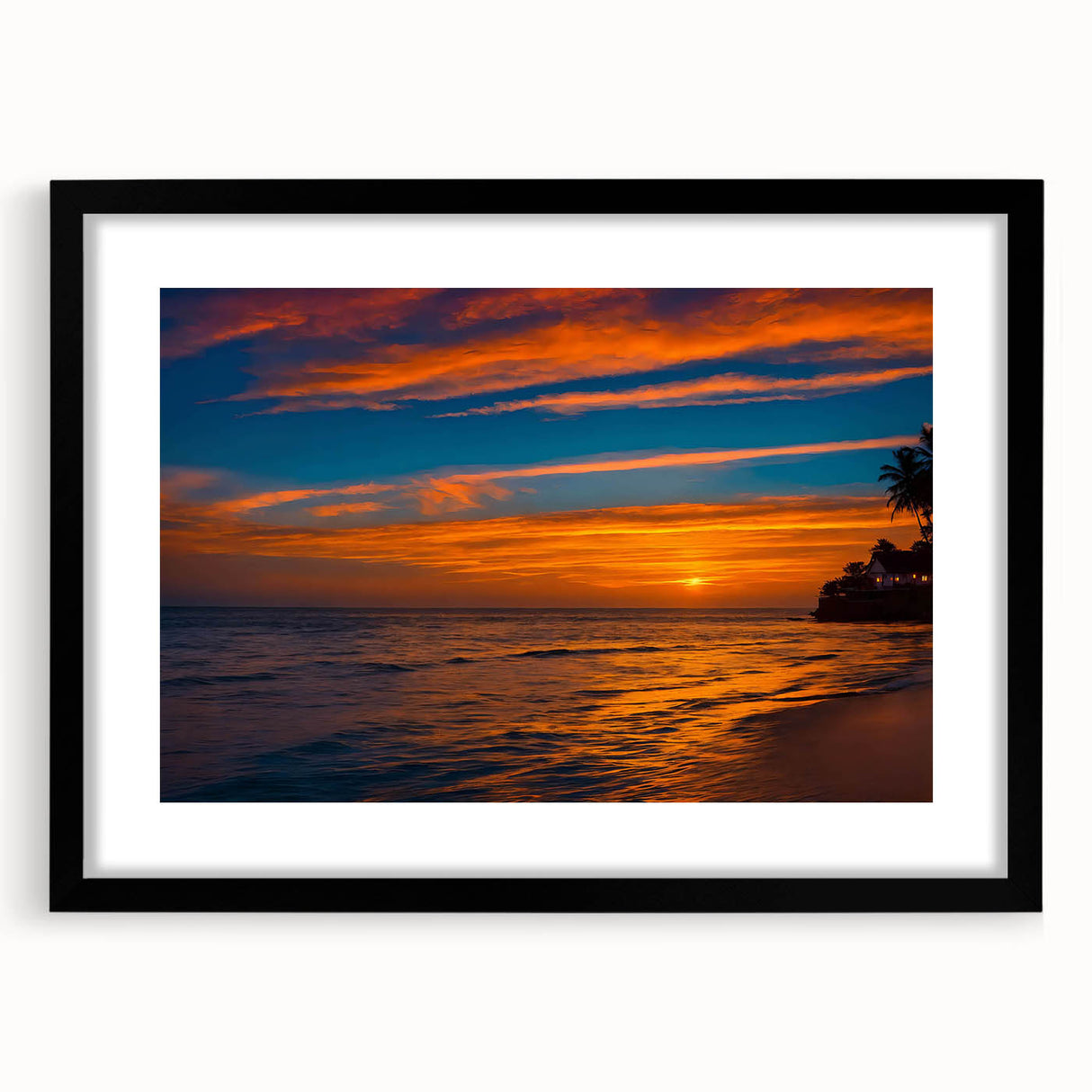 Framed landscape wall art collection featuring serene skyscape design, black matting, and sleek black frame, perfect for modern home decor. Ideal for enhancing living spaces with calming nature imagery.