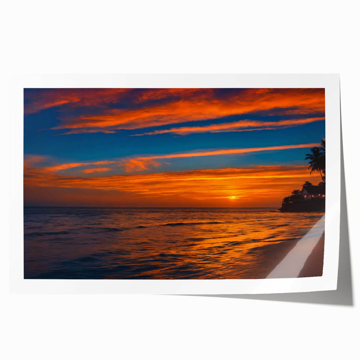 Vibrant rolled wall art print showcasing a serene landscape with soft clouds and a colorful sky, perfect for enhancing home decor and creating a calming atmosphere.