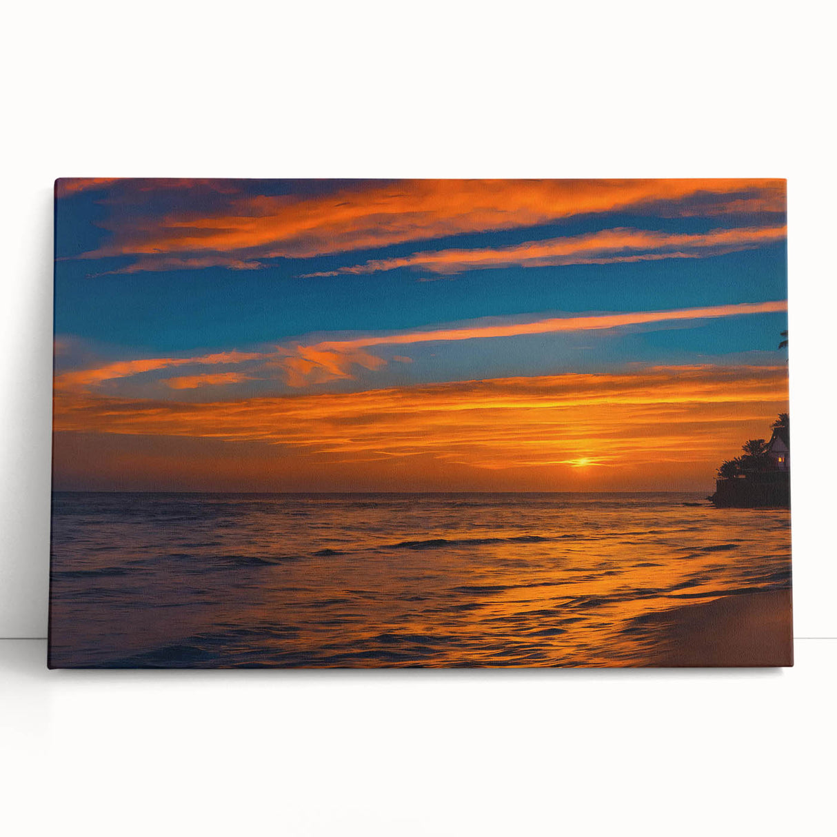 Stretched canvas wall art showcasing a vibrant landscape and skyscape design, featuring rich colors and textured details, perfect for home decor enhancement.