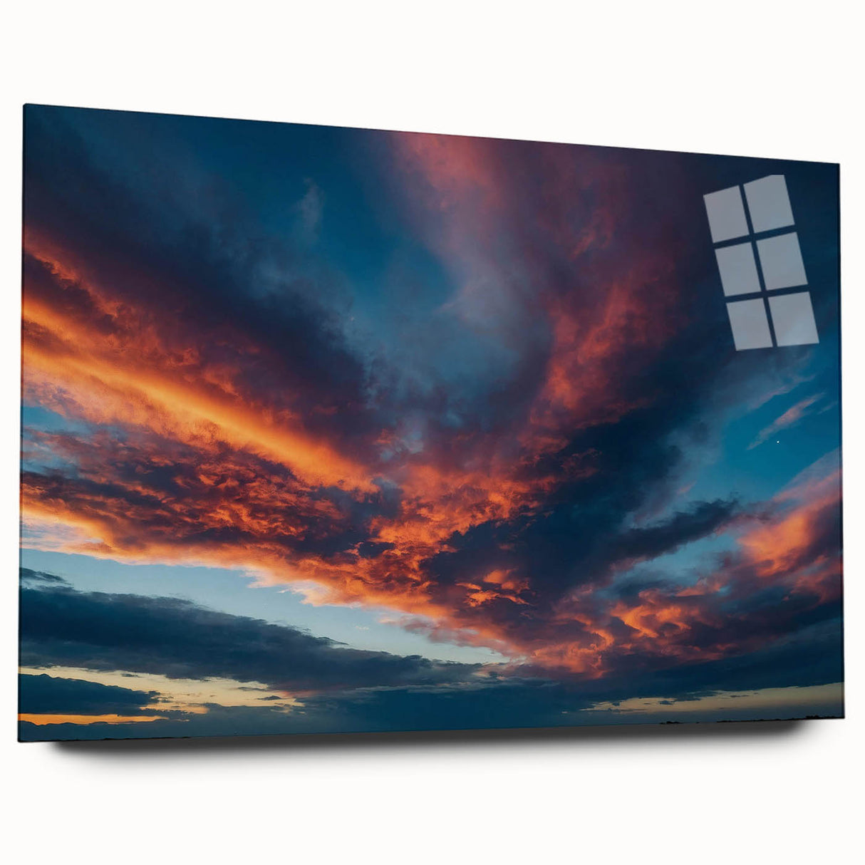 Acrylic glass wall art collection showcasing vibrant landscapes and skyscapes in a contemporary side view, elegantly displayed without pins, perfect for modern decor.