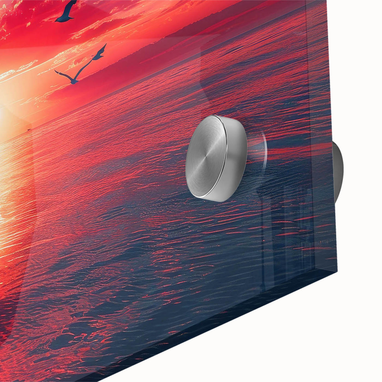 Close-up of an acrylic glass artwork showcasing a vibrant landscape design, featuring rich colors and abstract elements, perfect for modern home decor.