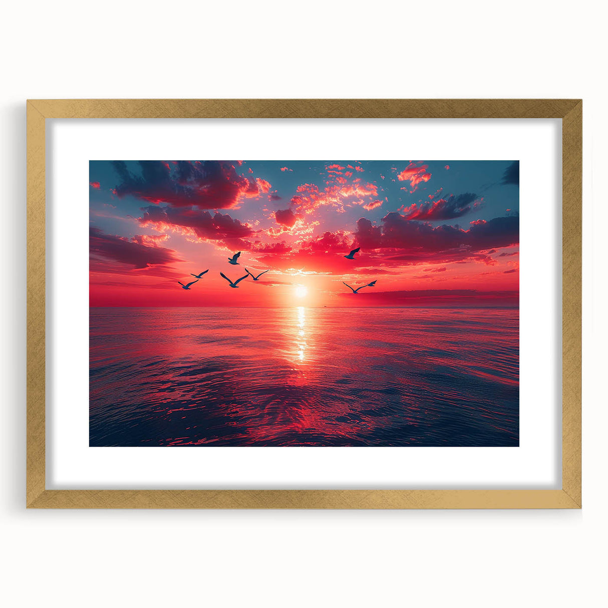 Framed wall art showcasing a vibrant landscapes and skyscapes design, featuring a gold mat and elegant frame, perfect for enhancing modern decor.