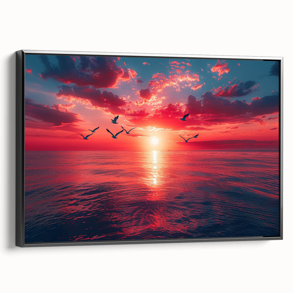 Framed canvas wall art showcasing a vibrant landscapes and skyscapes design with a sleek black frame, perfect for modern home decor accents. This eye-catching piece adds a touch of nature-inspired elegance to any interior space.