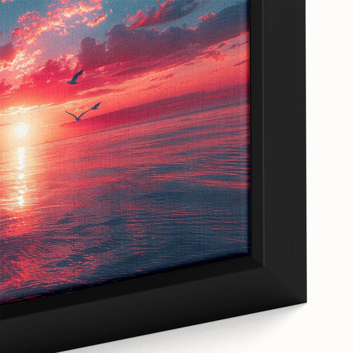 Framed canvas wall art showcasing a vibrant skyscape design with intricate details, featuring deep blues and warm sunset hues, perfect for modern decor.