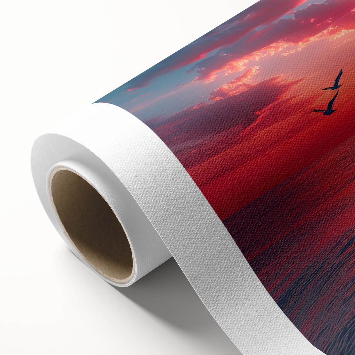 Rolled canvas print showcasing a vibrant landscapes and skyscapes design, featuring rich colors and intricate details, ideal for home decor.