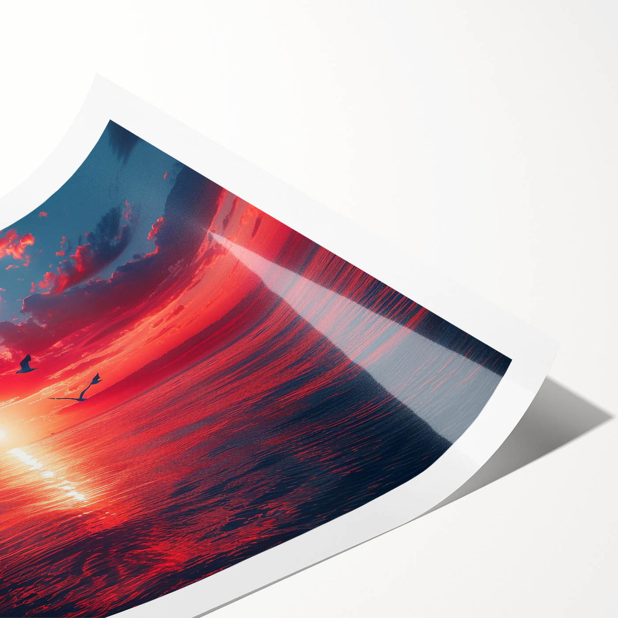 Colorful abstract landscape wall art print showcasing vibrant blues and greens in a rolled format, perfect for modern home decor and artistic displays.