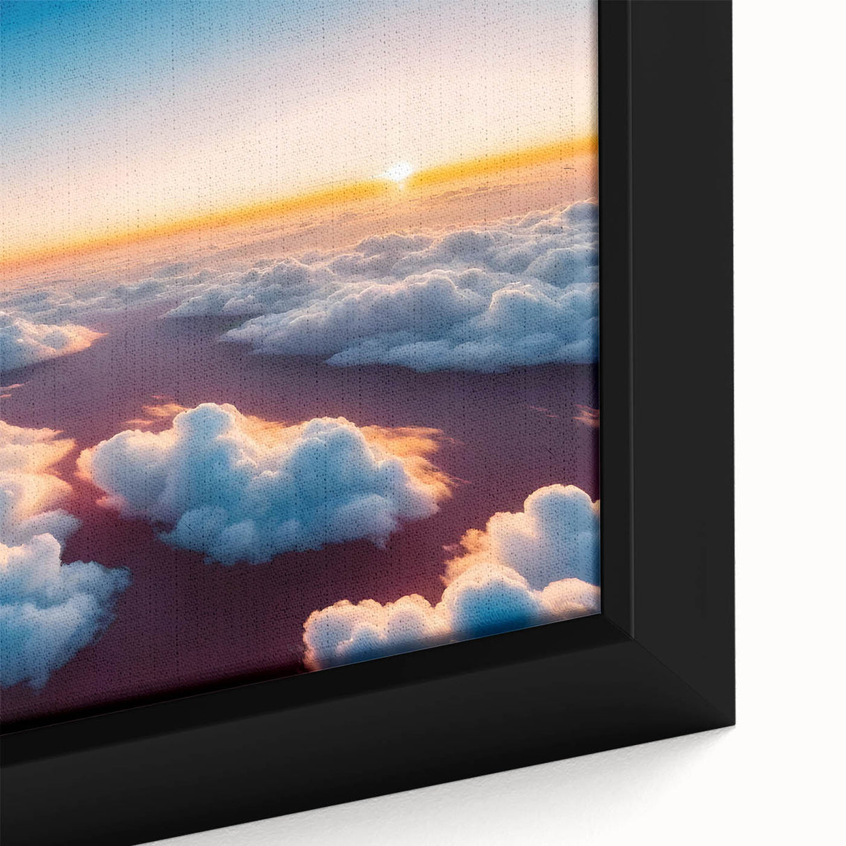 Framed canvas close-up of a vibrant landscape and skyscape design, showcasing rich colors and intricate details, perfect for enhancing home decor and artistic ambiance.