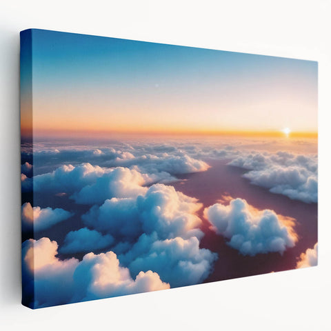 Stretched canvas wall art showcasing a vibrant landscape with dramatic skies, featuring rich colors and intricate details, perfect for modern home decor.