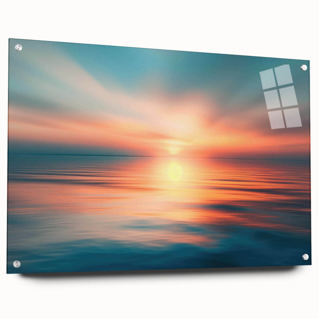 Acrylic glass artwork showcasing a vibrant landscapes and skyscapes design from the wall art collection, viewed from the side with visible mounting pins. Ideal for modern decor.