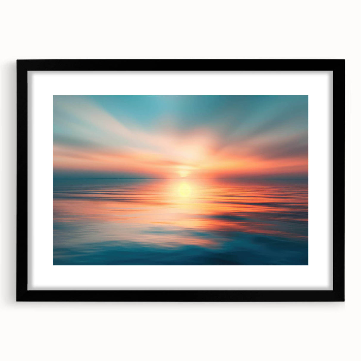 Framed black wall art displaying a serene landscape design with vibrant colors and intricate details, perfect for home decor and stylish interiors.