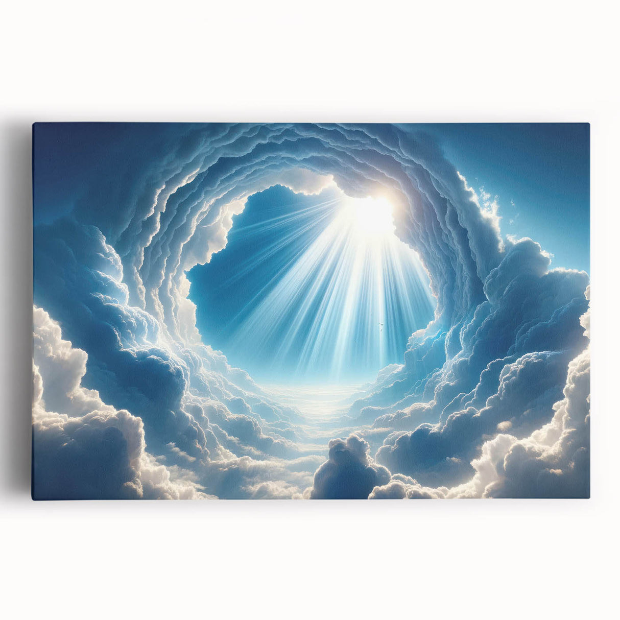 Stretched canvas wall art showcasing a vibrant landscape with a stunning sunset, featuring rich hues of orange, purple, and blue, ideal for home decor.