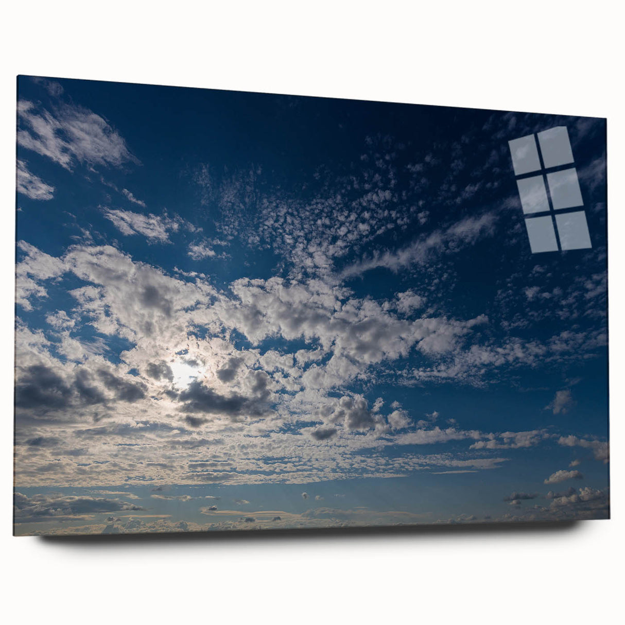 Acrylic glass wall art collection showcasing a vibrant landscapes and skyscapes design, viewed from the side, highlighting its sleek edges and vivid colors. Perfect for modern home decor.