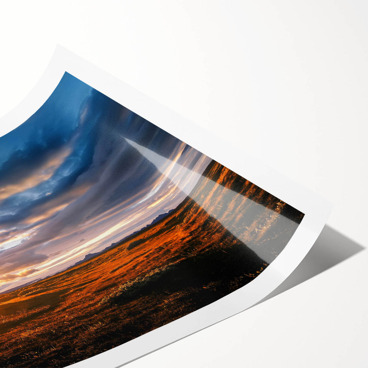 Vibrant rolled wall art print showcasing a stunning landscape and skyscape design, featuring rich colors and intricate details, ideal for home decor.