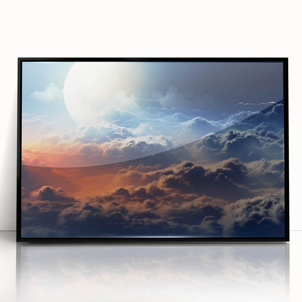 Framed acrylic wall art from the Landscapes Skyscapes Design 8 collection, featuring vibrant colors and a modern black frame, ideal for home decor.