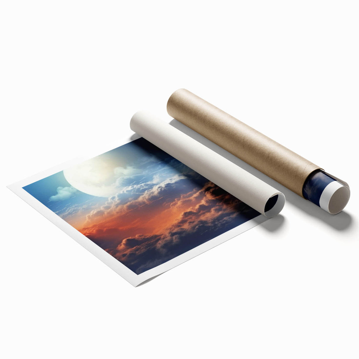 Vibrant abstract landscape wall art print showcasing a blend of warm and cool colors, rolled and ready for framing, perfect for modern home decor.