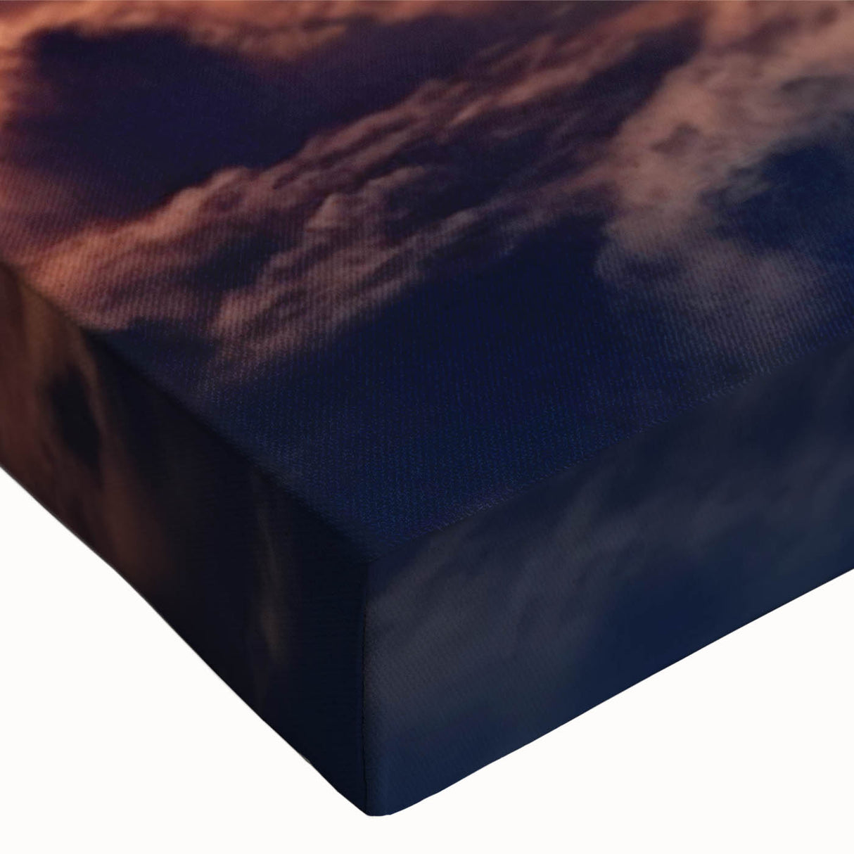 Close-up of a stretched canvas artwork showcasing a vibrant landscape with dynamic colors and intricate details, designed to enhance home decor with nature-inspired aesthetics.