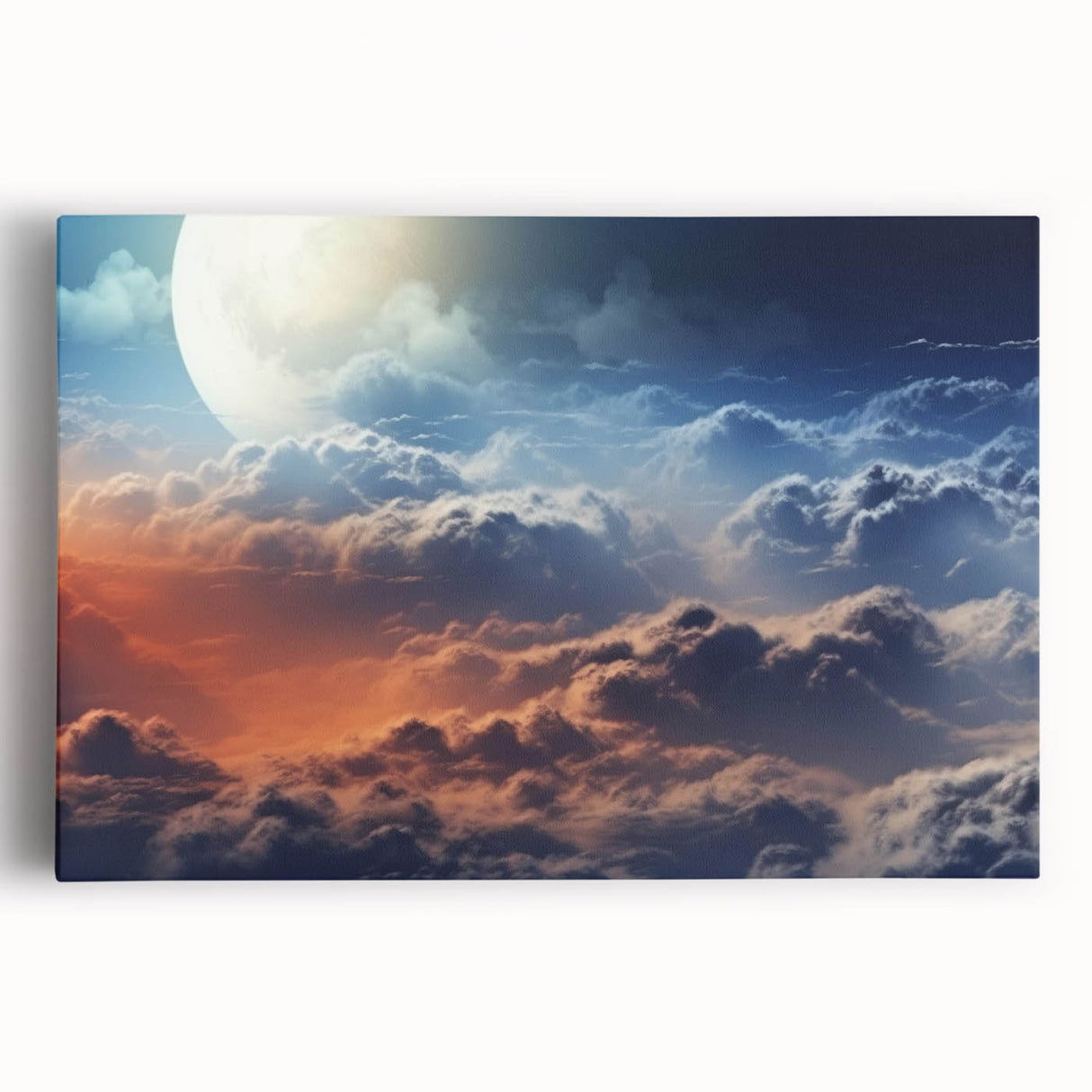 Stretched canvas wall art featuring a vibrant landscape design with a sunset sky, ideal for enhancing home decor and adding a touch of nature's beauty.
