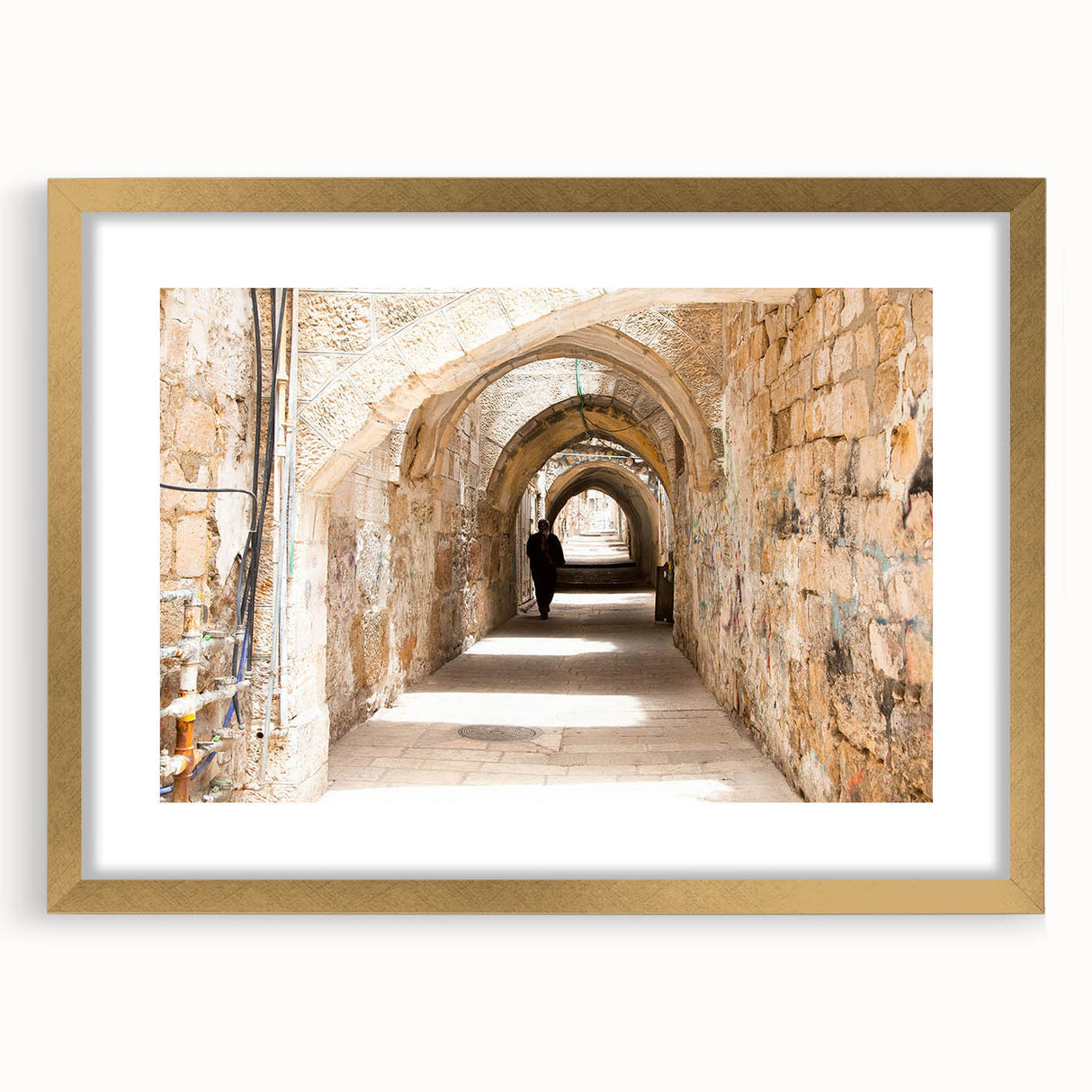 Framed wall art featuring a serene landscape design with vibrant colors and a sophisticated gold mat, perfect for enhancing home decor in living spaces.