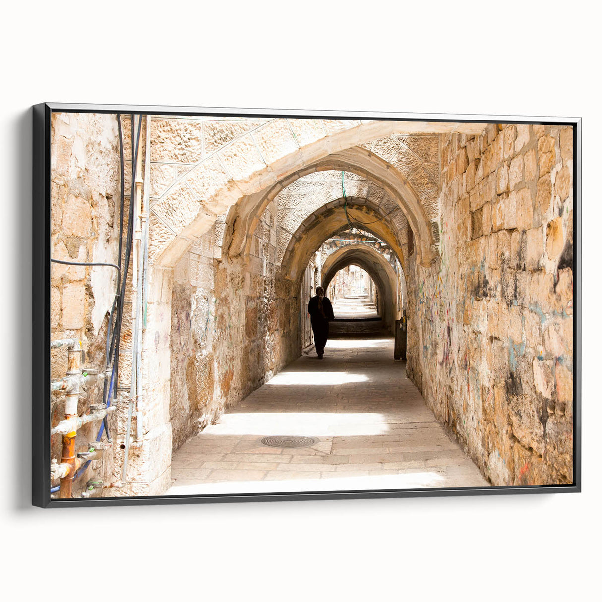 Framed canvas wall art showcasing a vibrant landscape design, featuring rich colors and intricate details, viewed from the side against a neutral backdrop.