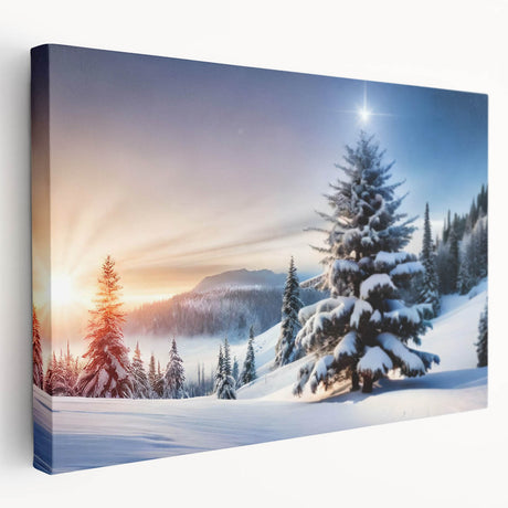 Stretched canvas wall art featuring a serene landscape with tall trees and vibrant colors, perfect for enhancing home decor and creating a calming atmosphere.