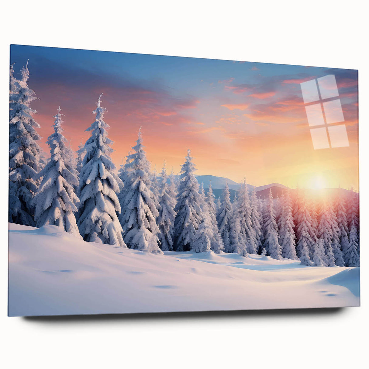 Acrylic wall art featuring a vibrant landscape of stylized trees, showcased in a side view without pins, ideal for modern home decor. Perfect for nature-inspired interiors.