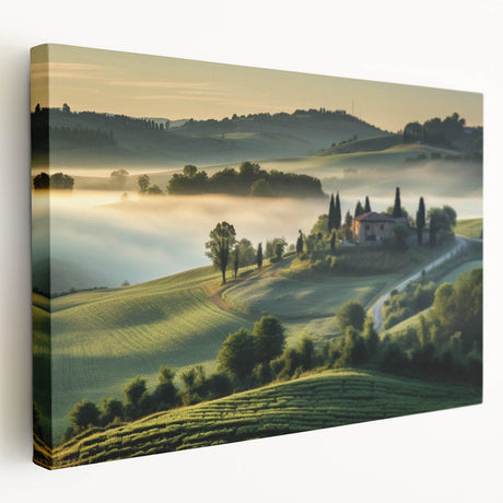 Stretched canvas wall art showcasing a serene valley landscape design, featuring vibrant colors and natural elements, ideal for home decor and relaxation.