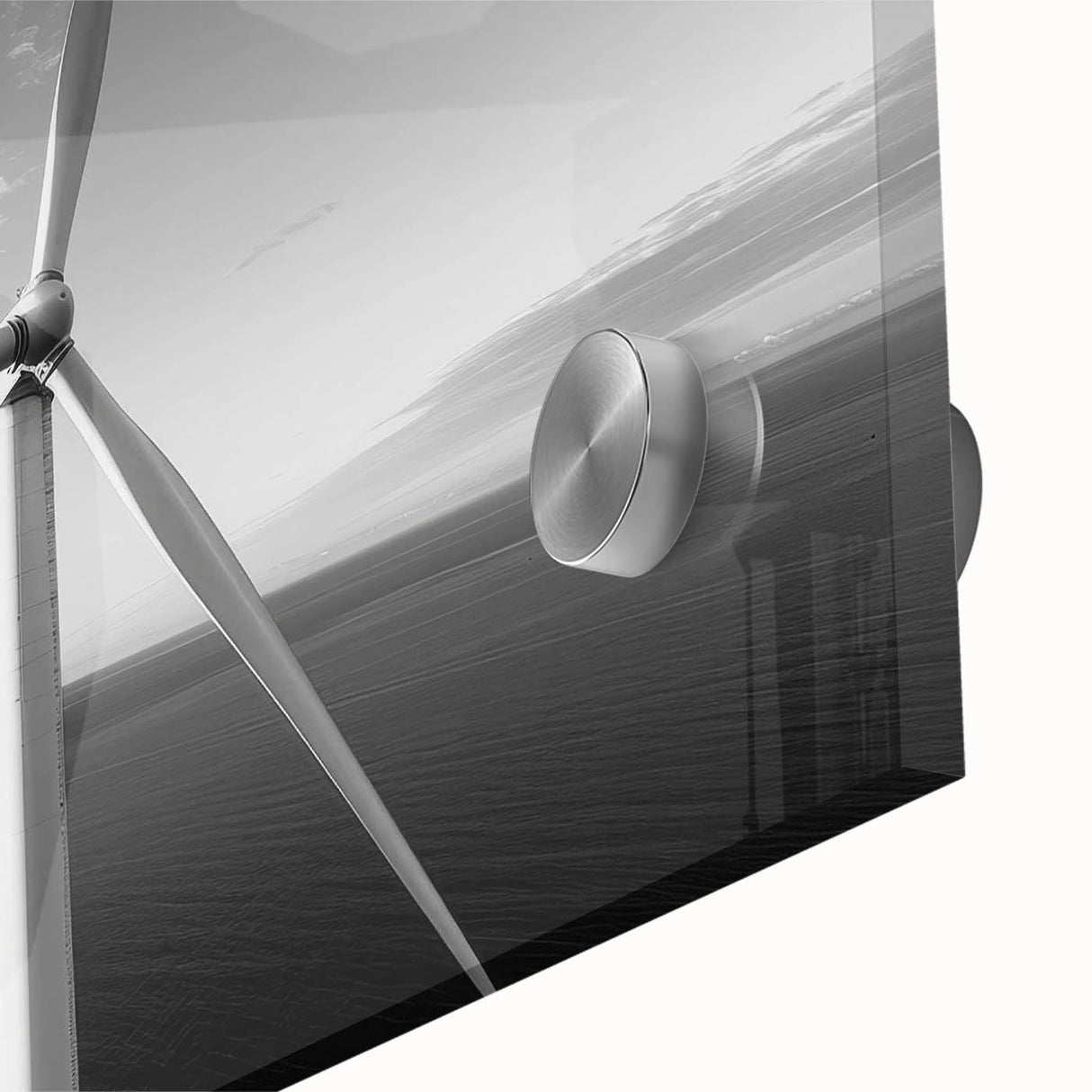 Close-up of an acrylic wall art piece showcasing a vibrant landscape with windmills, featuring intricate details and vivid colors, perfect for home decor.