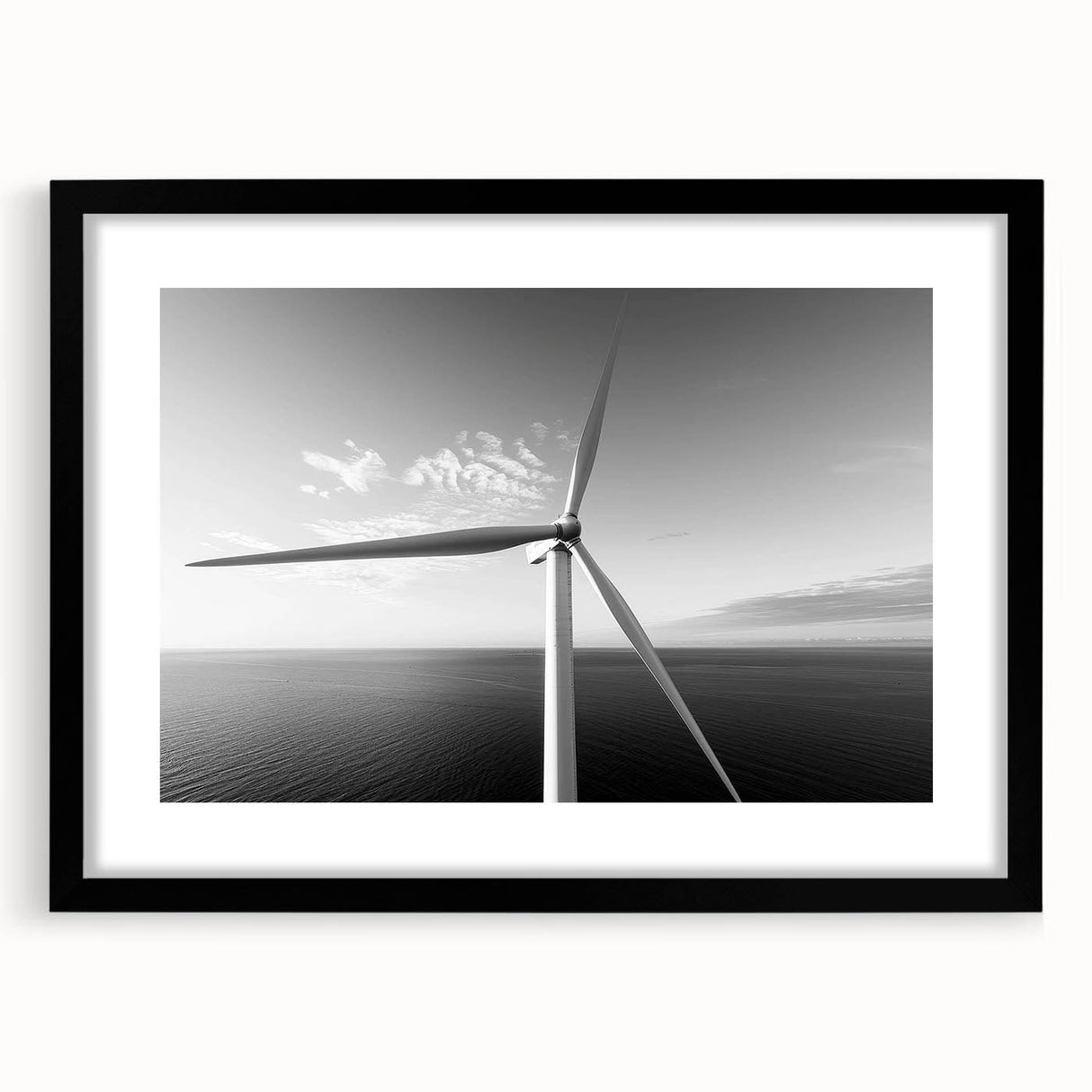 Framed wall art collection showcasing a scenic landscape with windmills, featuring a sleek black frame and white mat for an elegant presentation. Ideal for home decor enthusiasts.