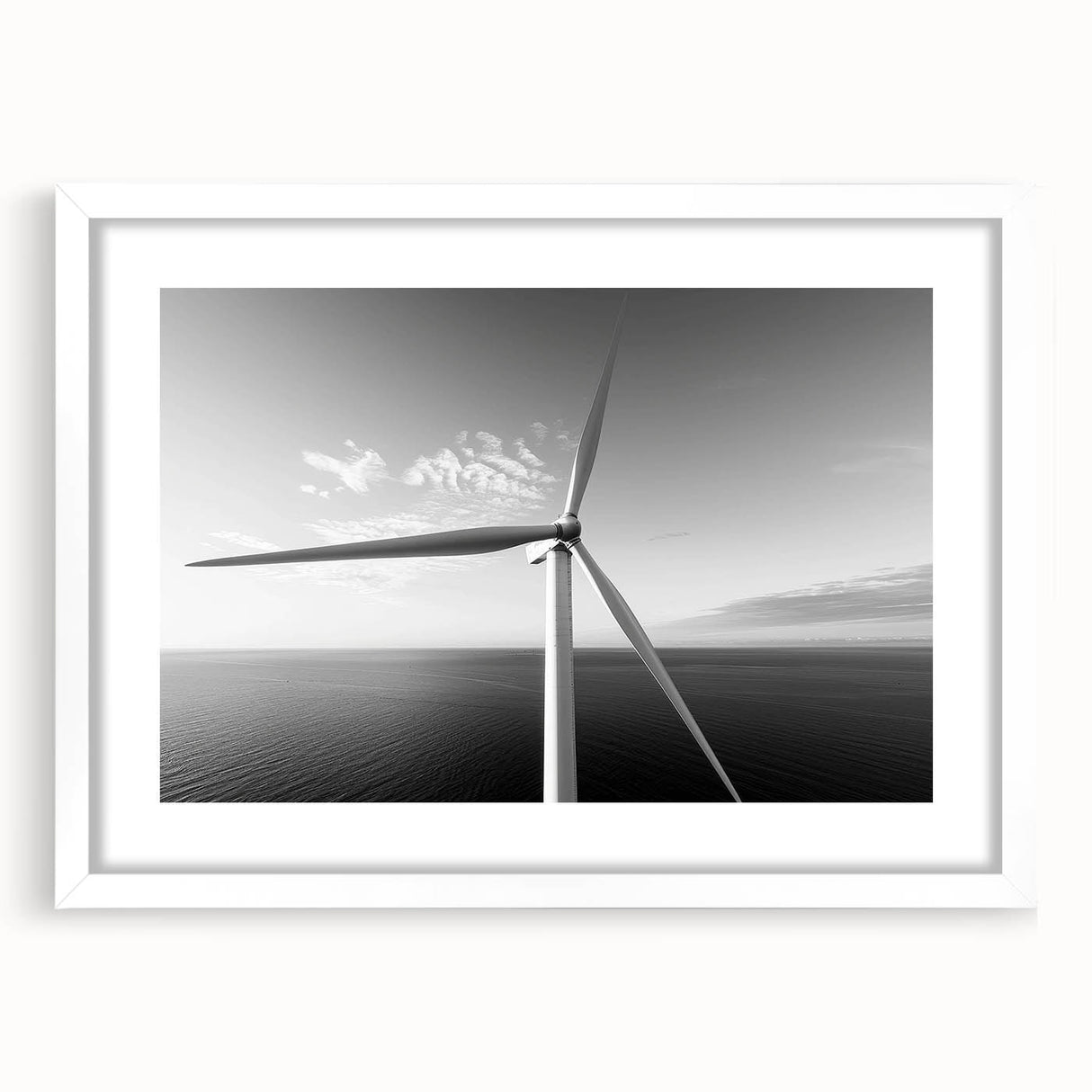 Framed wall art collection featuring a serene landscape with windmills, set in a white mat and frame, ideal for home decor. Perfect for adding a touch of tranquility to any room.