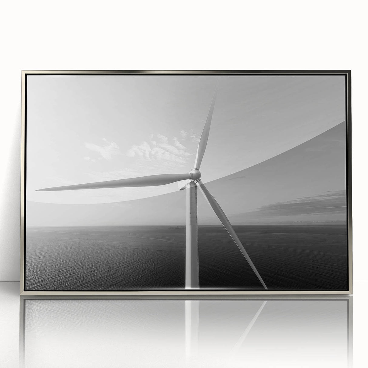 Framed wall art collection featuring a serene landscape with windmills, designed in a contemporary style with a sleek silver frame, ideal for modern home decor.