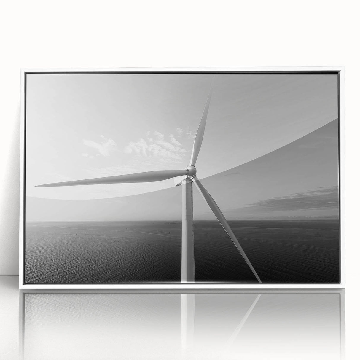 Framed wall art collection showcasing a serene landscape with windmills, featuring a sleek white frame and vibrant colors, perfect for home decor enhancement.