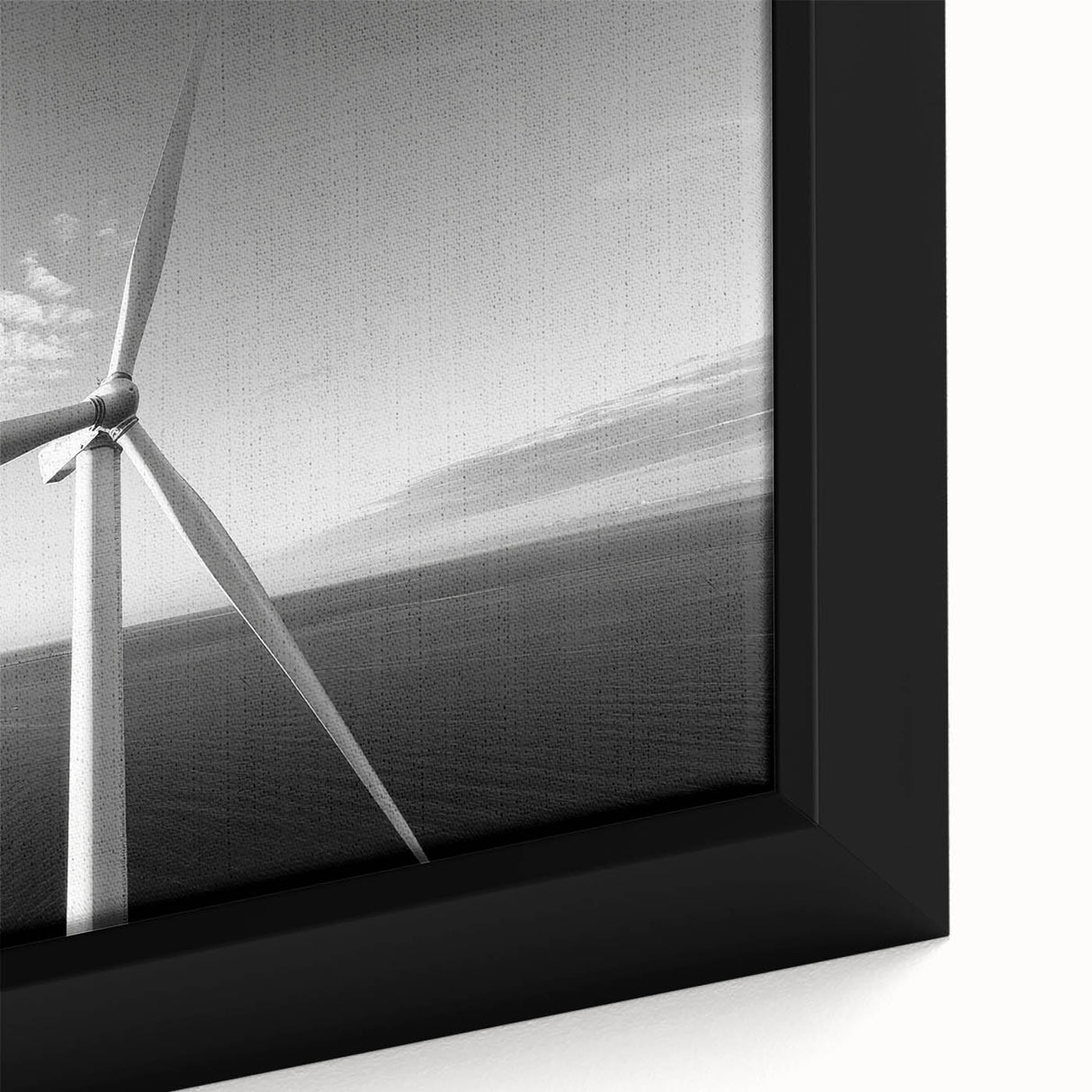 Framed canvas close-up of a vibrant landscape featuring windmills, showcasing intricate details and rich colors, ideal for home or office decor.