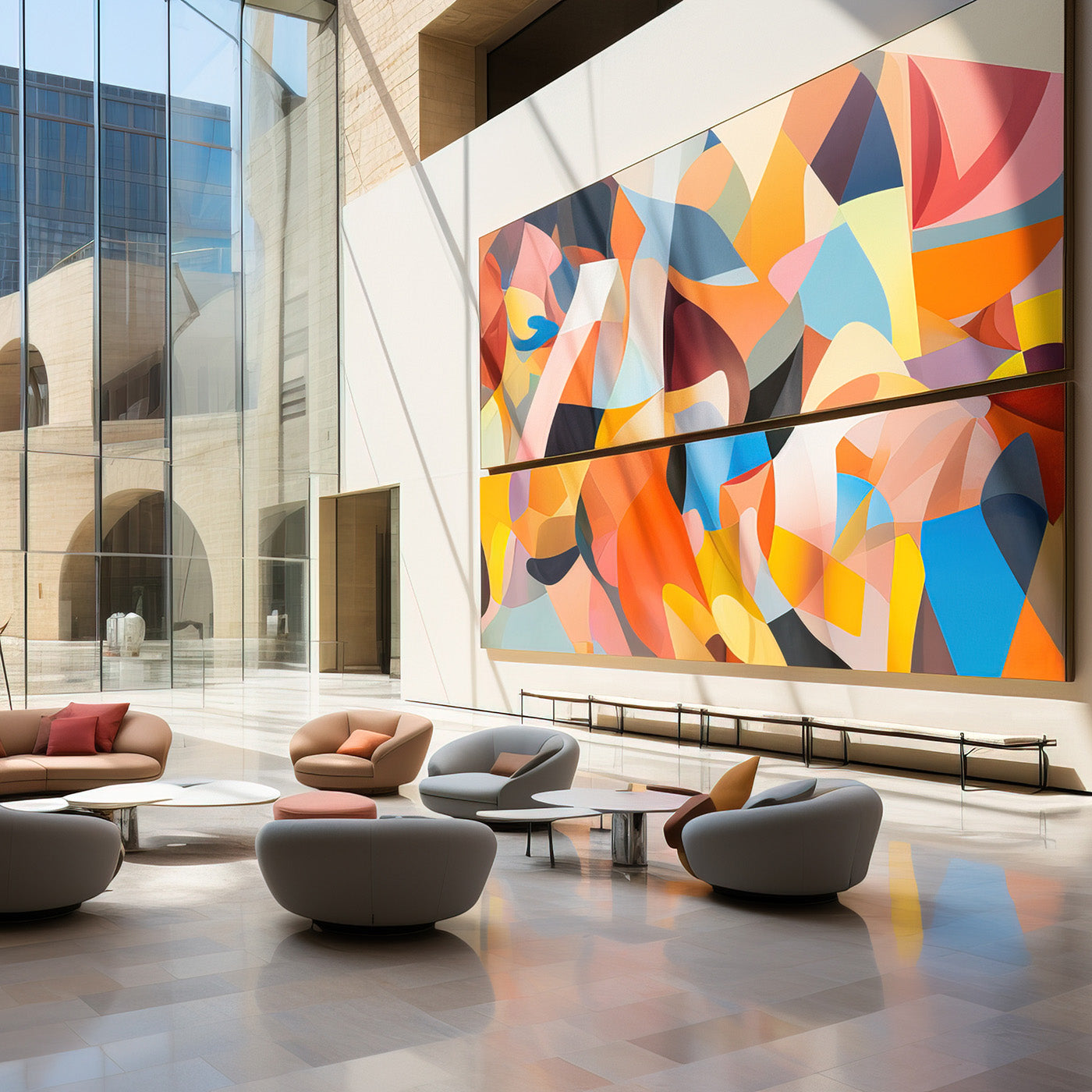Large-scale modern wall art displayed in a spacious living room, part of the Large Spaces Collection