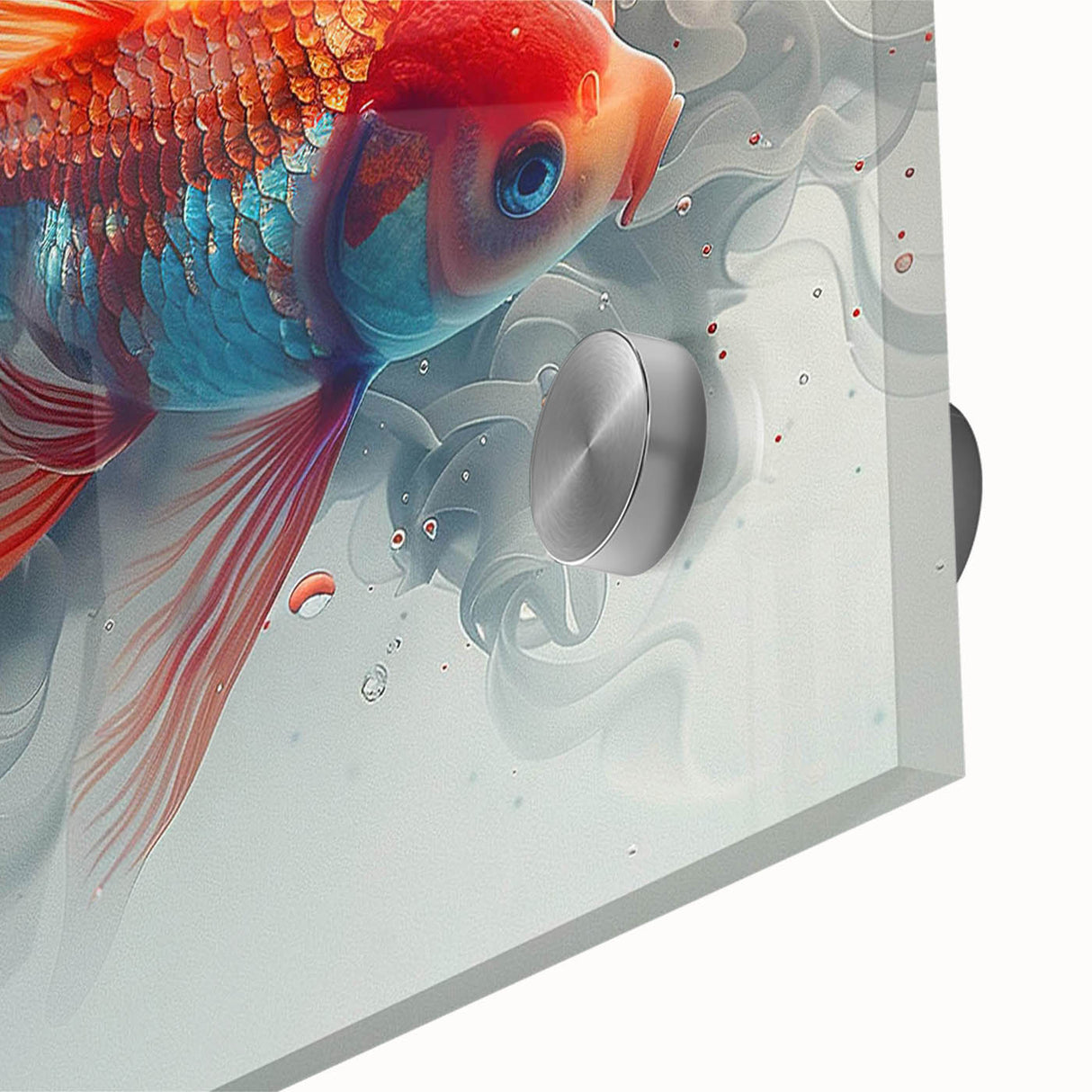 Close-up of vibrant acrylic wall art depicting marine life fish design, showcasing intricate details and bright colors, perfect for ocean-themed decor.