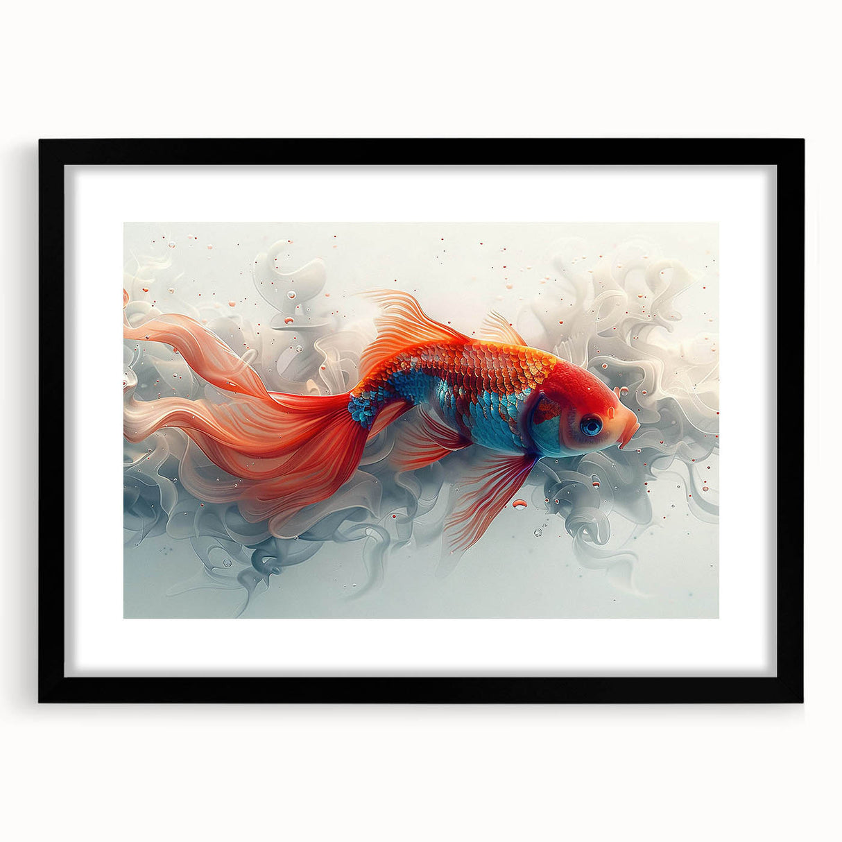 Framed marine life wall art featuring colorful fish designs, set in a sleek black frame with a mat, perfect for enhancing any ocean-themed decor.