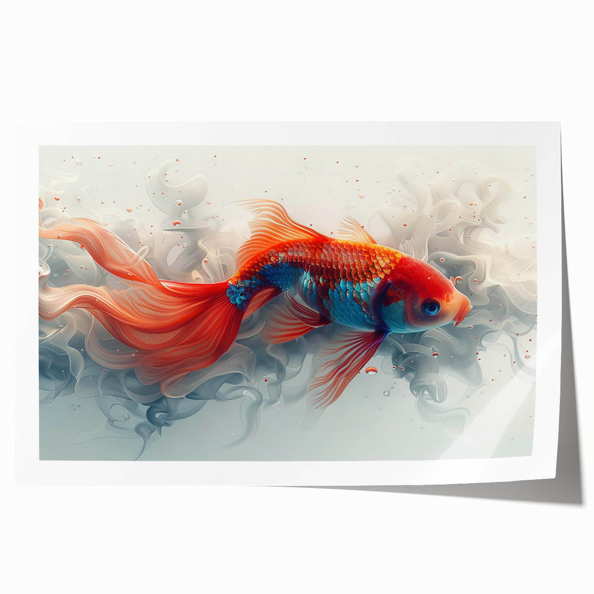 Vibrant marine life wall art print showcasing colorful fish illustrations on a textured background, rolled up for easy transport and display in home decor.
