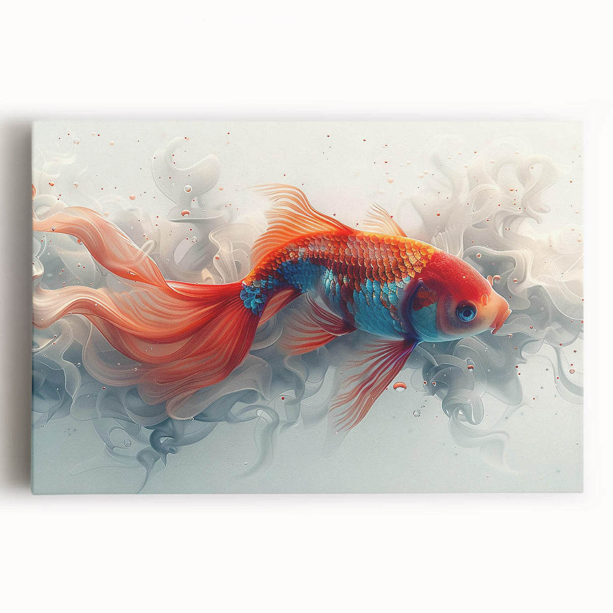 Vibrant stretched canvas wall art showcasing a colorful marine life fish design, perfect for ocean-themed decor. Ideal for adding a lively touch to home interiors.