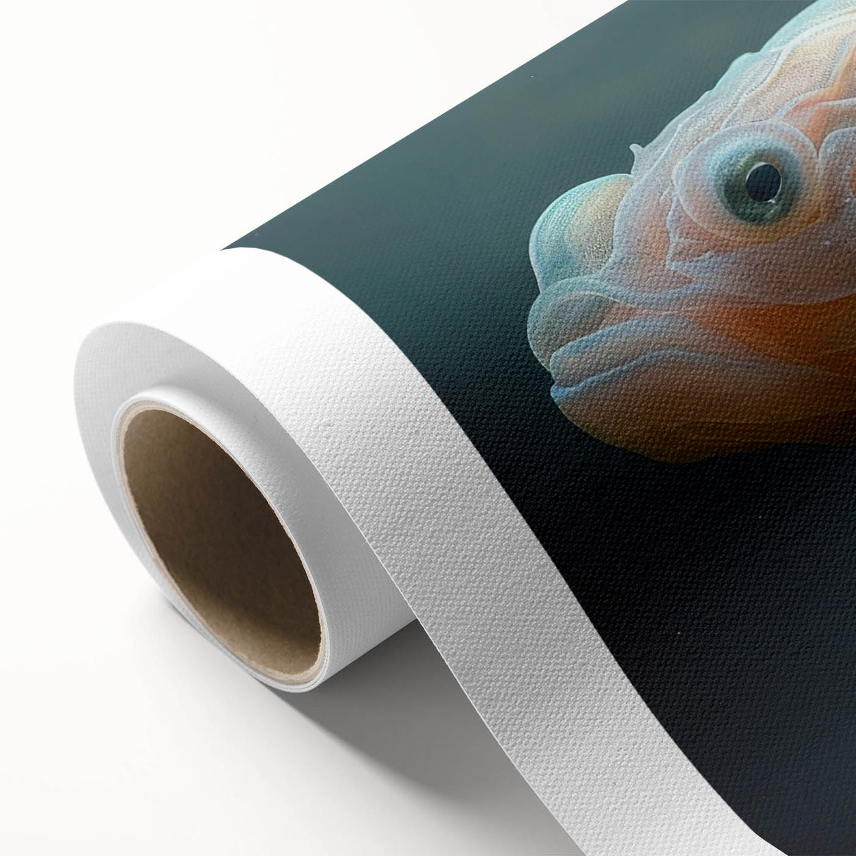 Vibrant marine life wall art design on rolled canvas, showcasing colorful fish and aquatic elements, perfect for ocean-themed decor in homes or offices.