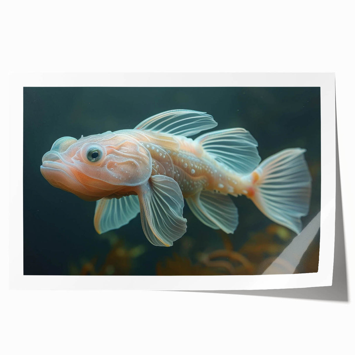 Vibrant marine life wall art print showcasing an array of colorful fish and underwater elements, rolled and ready for display in a stylish home decor setting.