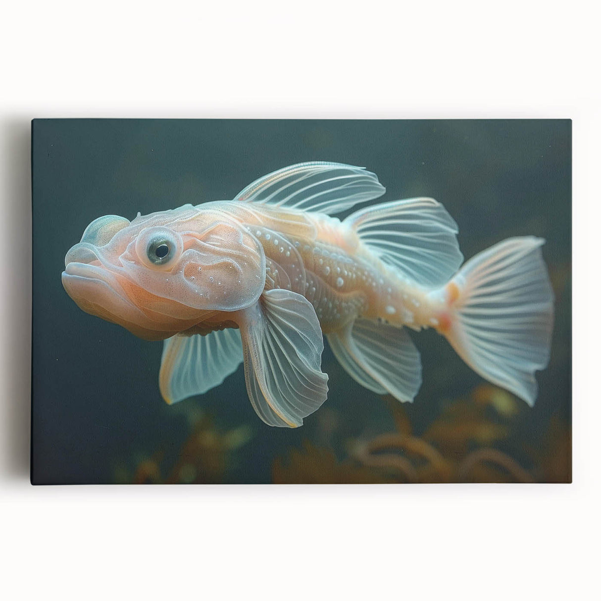 Vibrant marine life wall art featuring a colorful fish design on stretched canvas, ideal for ocean-themed decor, enhancing any living space with a touch of nature.