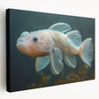 Stretched canvas artwork showcasing a vibrant marine life fish design, featuring colorful fish against a textured blue background, ideal for ocean-themed decor.
