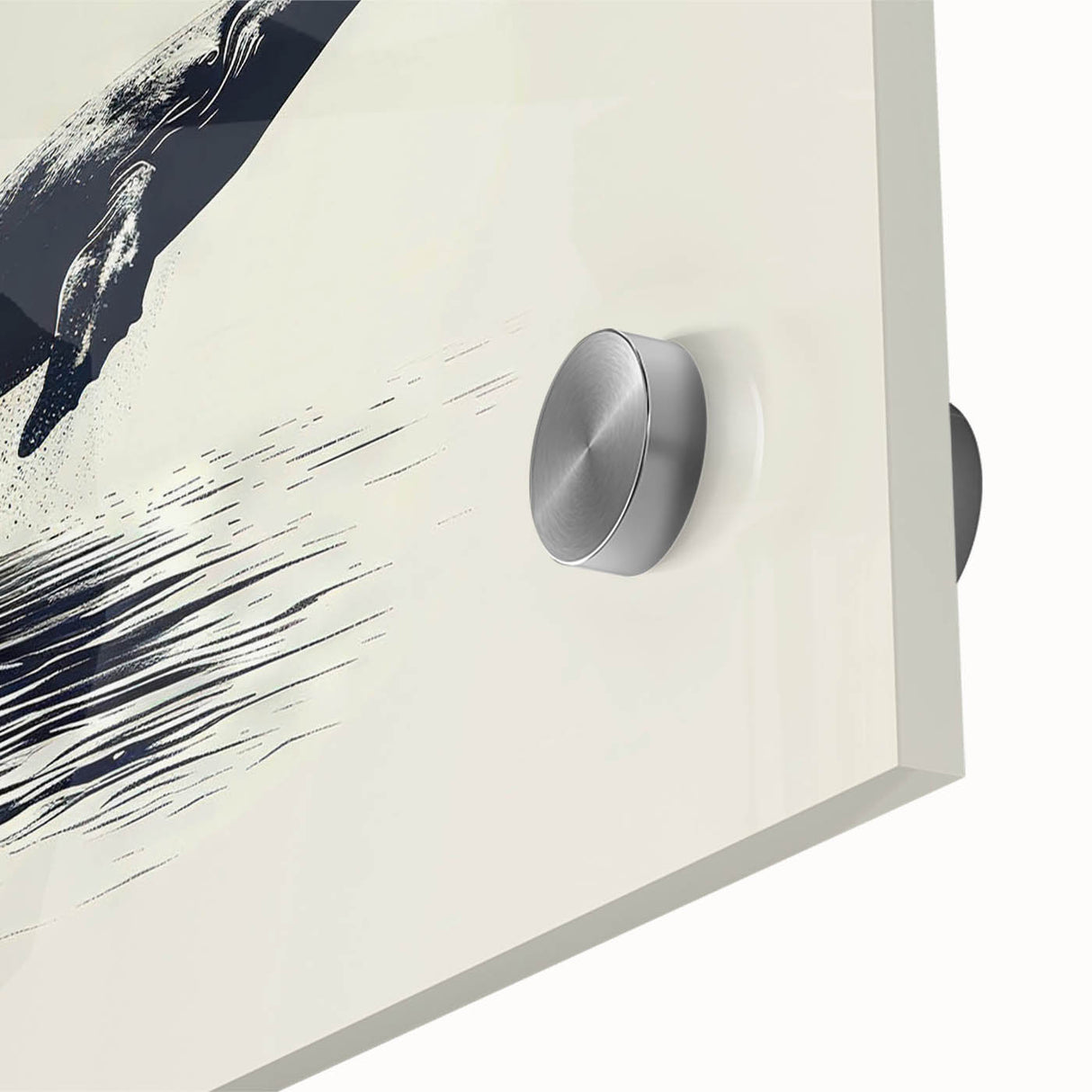 Close-up of a vibrant marine life-themed orca wall art design, showcasing intricate details and colors on acrylic glass, perfect for ocean lovers' decor.