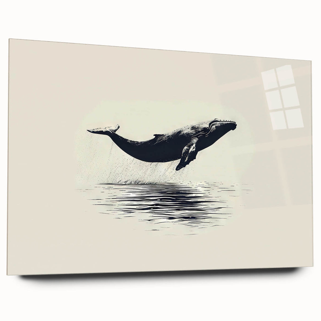Orca-themed wall art collection displayed in a sleek acrylic frame, showcasing vibrant marine life design with a modern aesthetic, perfect for ocean lovers' decor.