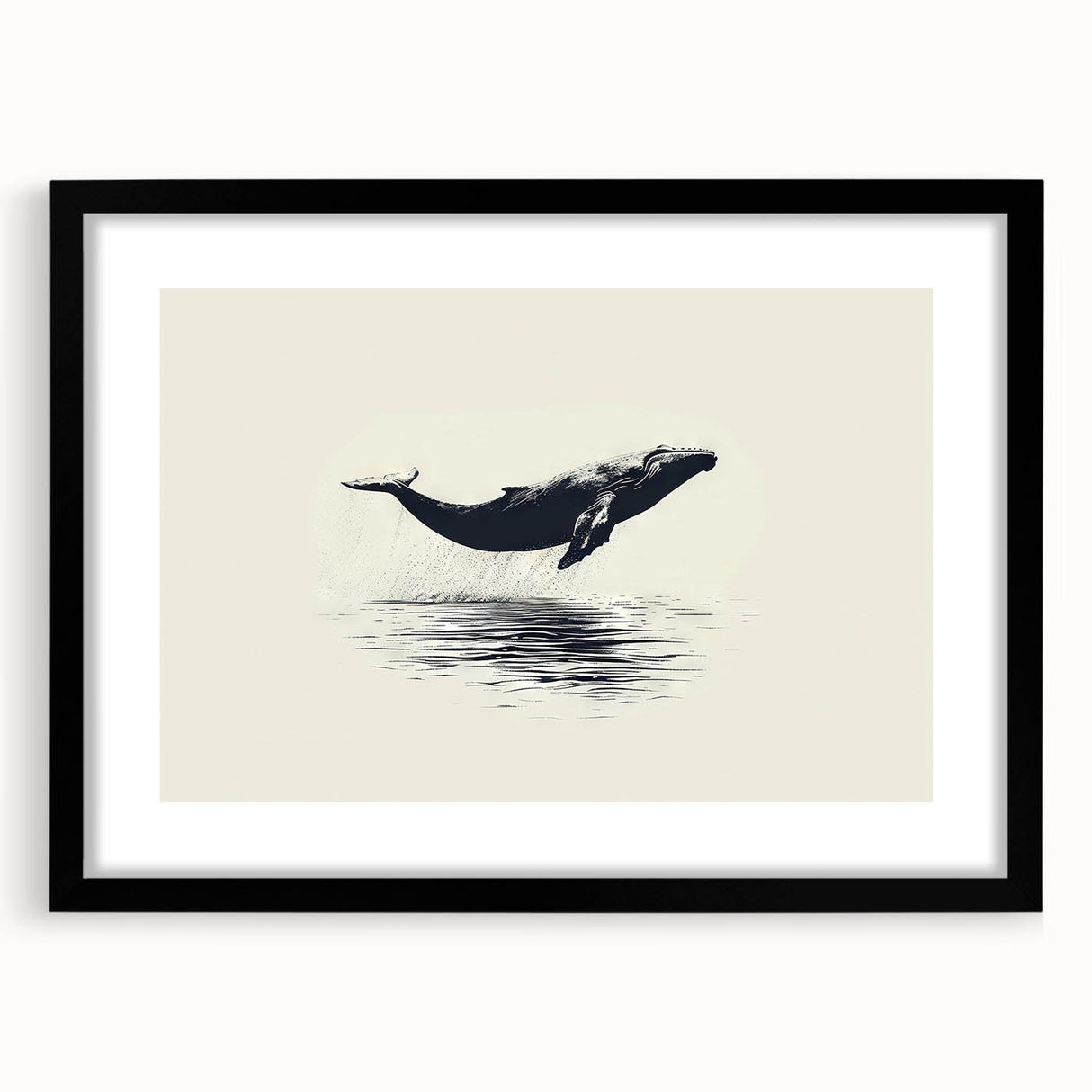 Framed wall art showcasing a striking orca design in a modern marine life theme, featuring a black frame and mat, perfect for ocean lovers' decor.